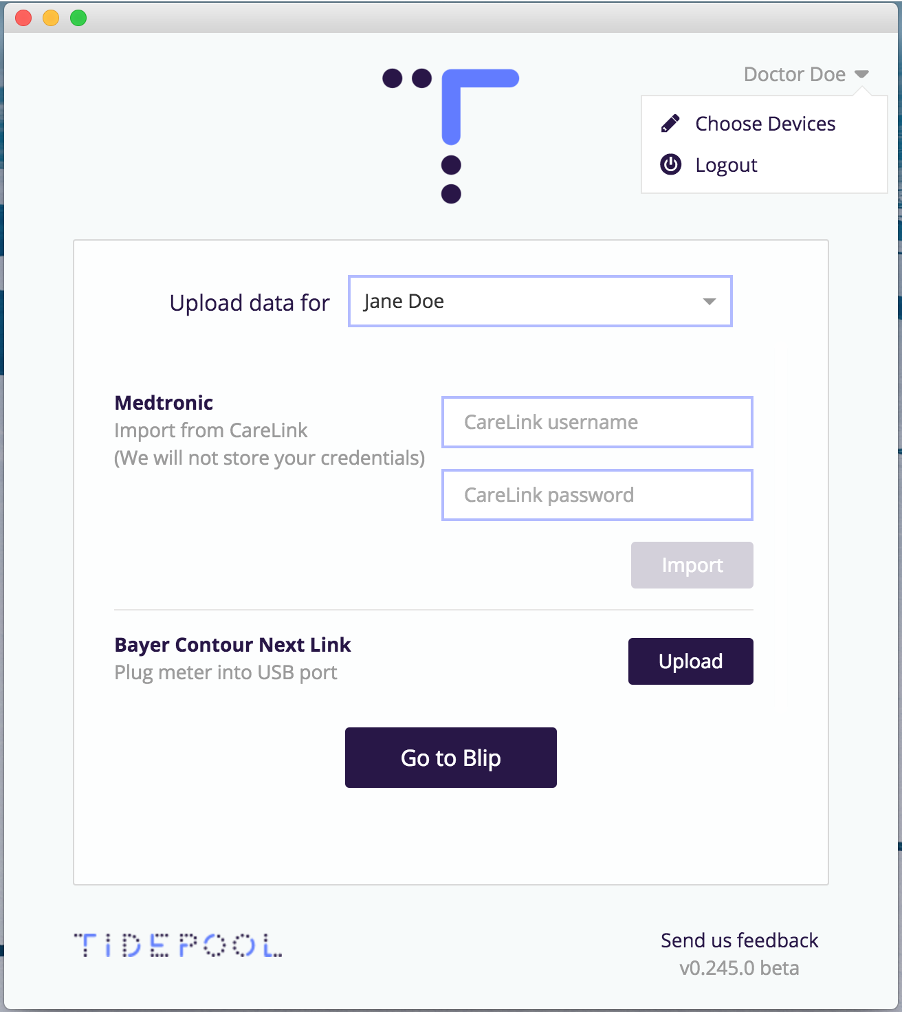 Tidepool Uploader snapshot